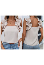 LATA Oatmeal Ruffle Sleeveless Top