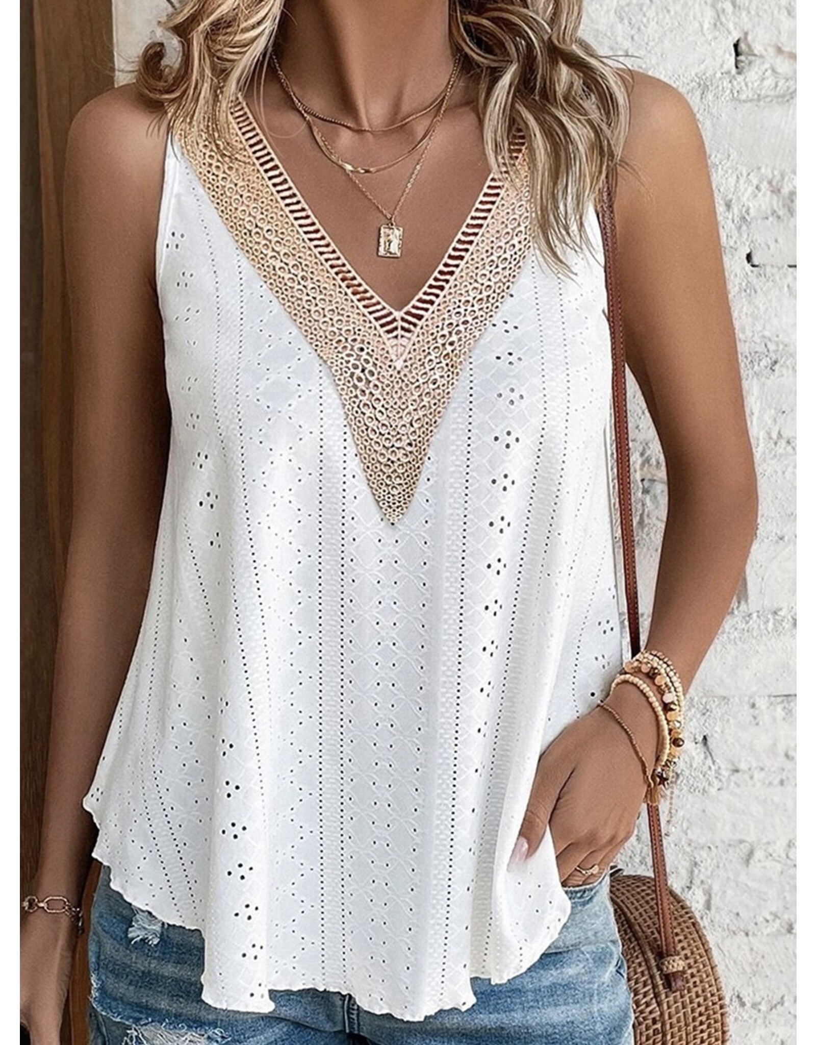 LATA Lace Crochet V Neck Tank