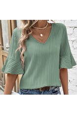 LATA Ruffled Half Sleeve V Neck Top LATA Ruffled Half Sleeve V Neck Top