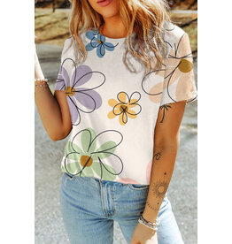 LATA Flower Print Casual Round Neck Tee