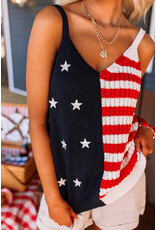 LATA Red Stars & Stripes Flag Pattern Knitted Tank LATA Red Stars & Stripes Flag Pattern Knitted Tank
