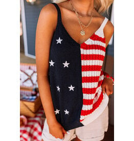 LATA Red Stars & Stripes Flag Pattern Knitted Tank