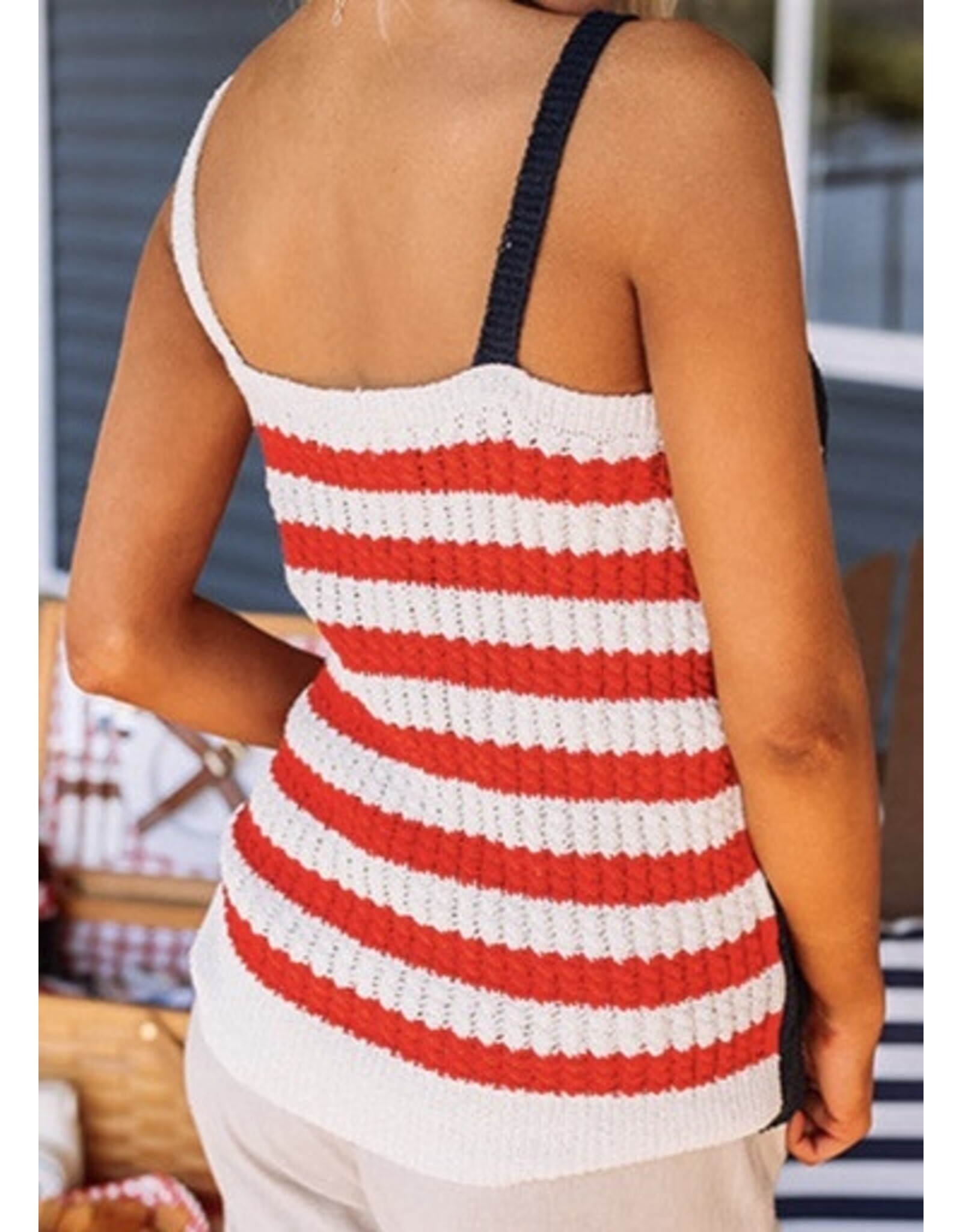 LATA Red Stars & Stripes Flag Pattern Knitted Tank