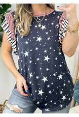 LATA Striped Ruffled Sleeve Star Tee