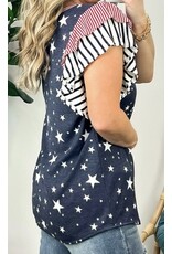 LATA Striped Ruffled Sleeve Star Tee