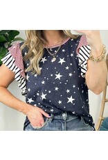 LATA Striped Ruffled Sleeve Star Tee