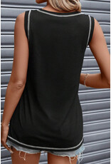 LATA Black Contrast Stitch Sleeveless Top