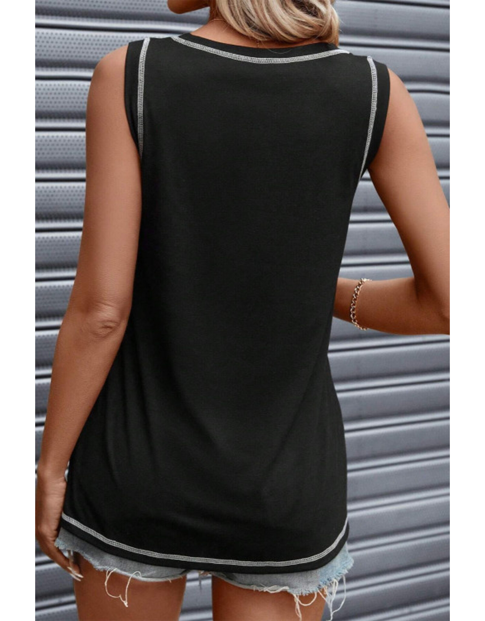 LATA Black Contrast Stitch Sleeveless Top