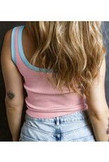 LATA Colorblock Knit U Tank Top