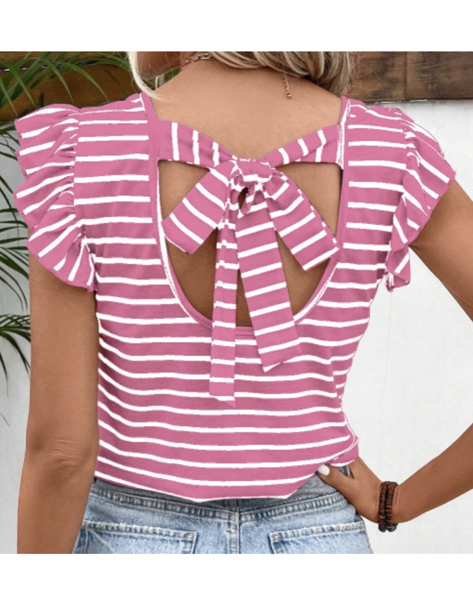 LATA Butterfly Slv & Knot Back Top