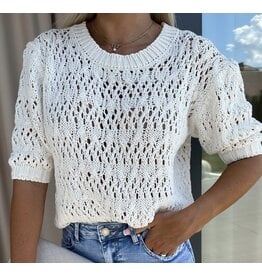 LATA White Knit Half Sleeve Sweater