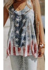 LATA Blue Vintage Wash Flag Tank Top