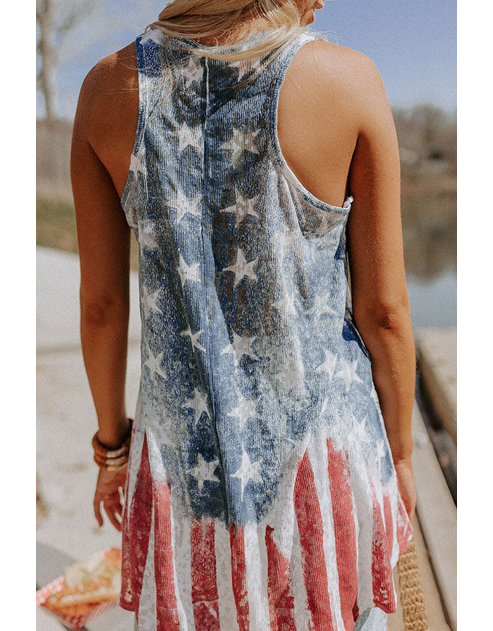LATA Blue Vintage Wash Flag Tank Top