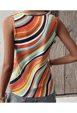 LATA Multicolour Wavy Striped  V Neck Tank