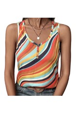 LATA Multicolour Wavy Striped  V Neck Tank