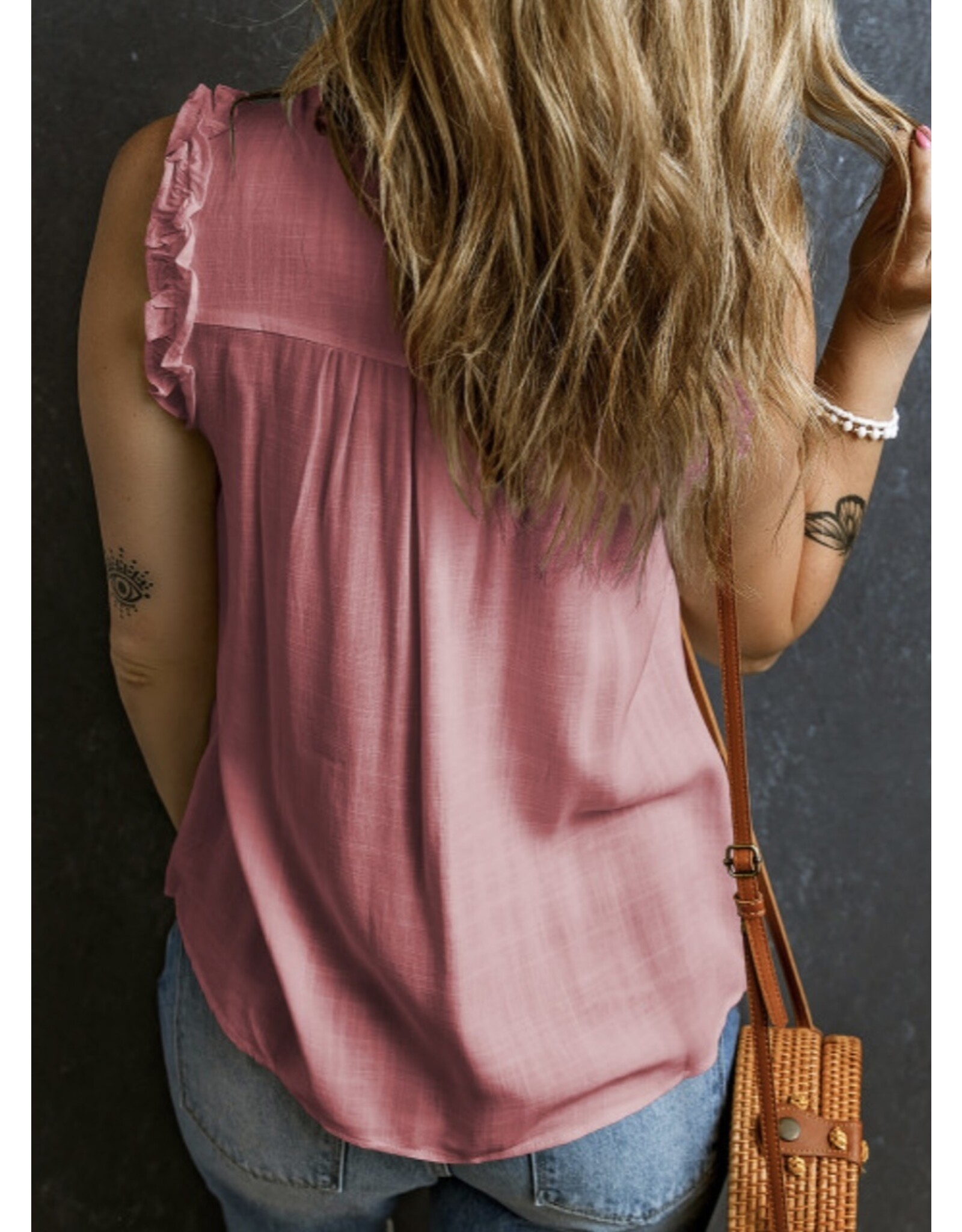 LATA Split Neck Ruffled Tank