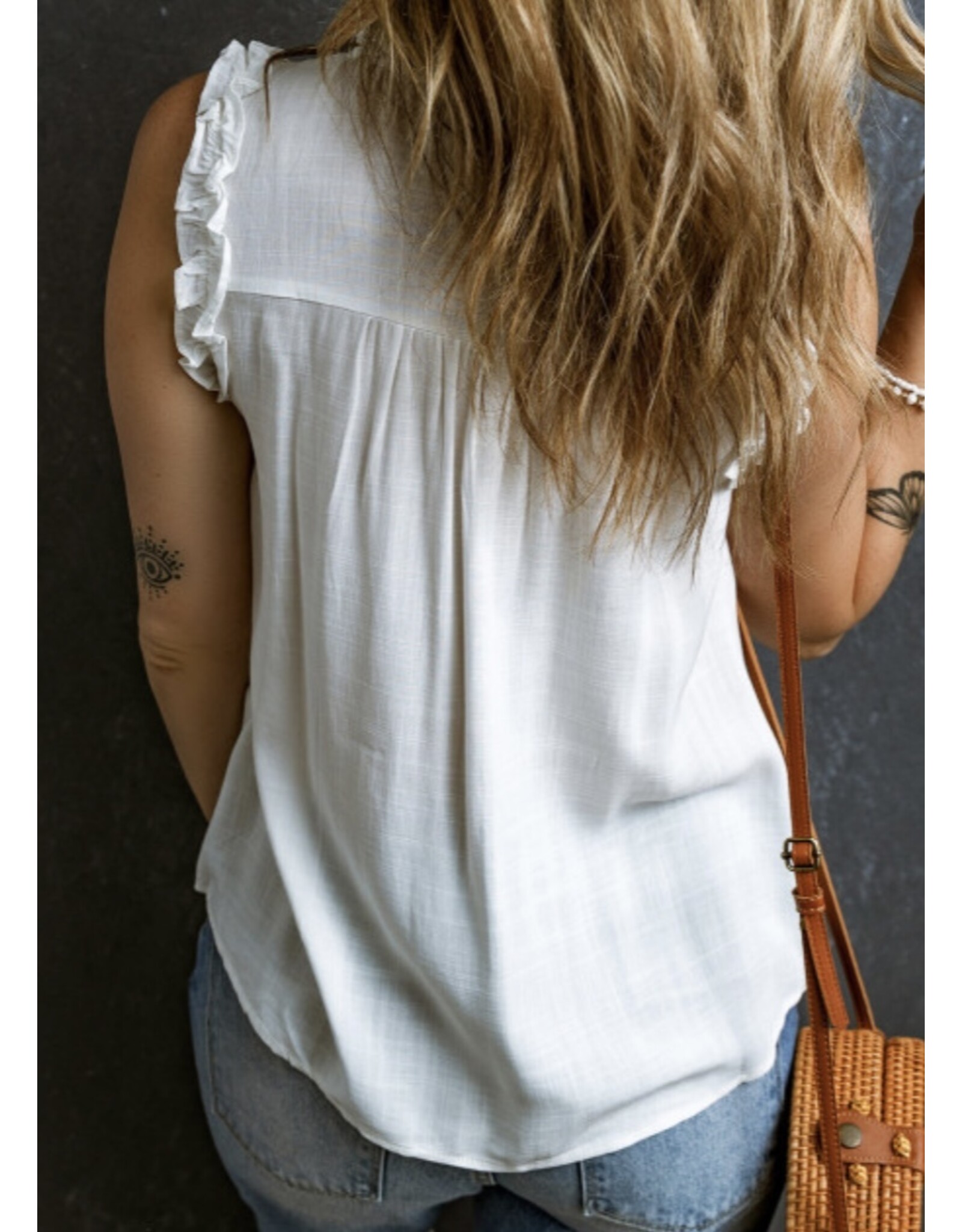 LATA Split Neck Ruffled Tank