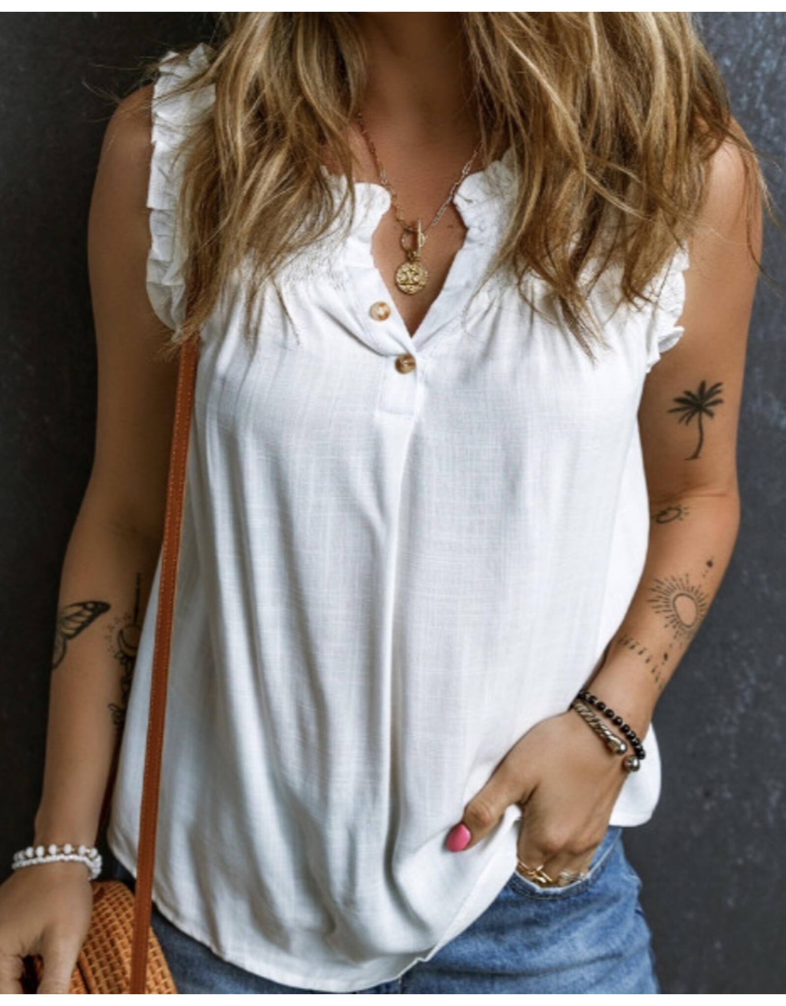 LATA Split Neck Ruffled Tank