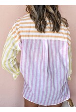 LATA Stripe Contrast Collar  Patchwork Shirt