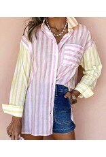 LATA Stripe Contrast Collar  Patchwork Shirt