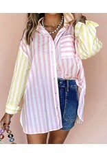LATA Stripe Contrast Collar  Patchwork Shirt