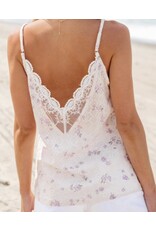 LATA Flower Embroidered Lace V Neck Tank