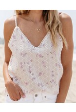 LATA Flower Embroidered Lace V Neck Tank