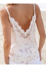 LATA Flower Embroidered Lace V Neck Tank