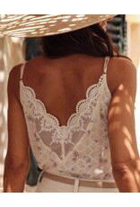 LATA Flower Embroidered Lace V Neck Tank