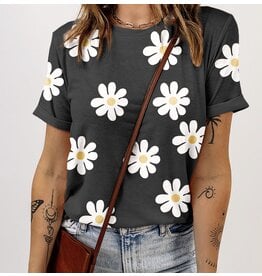 LATA Black Daisy Crewneck Tee