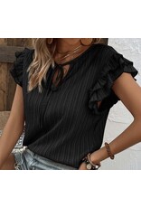 LATA Black Textured Ruffled Slv Top