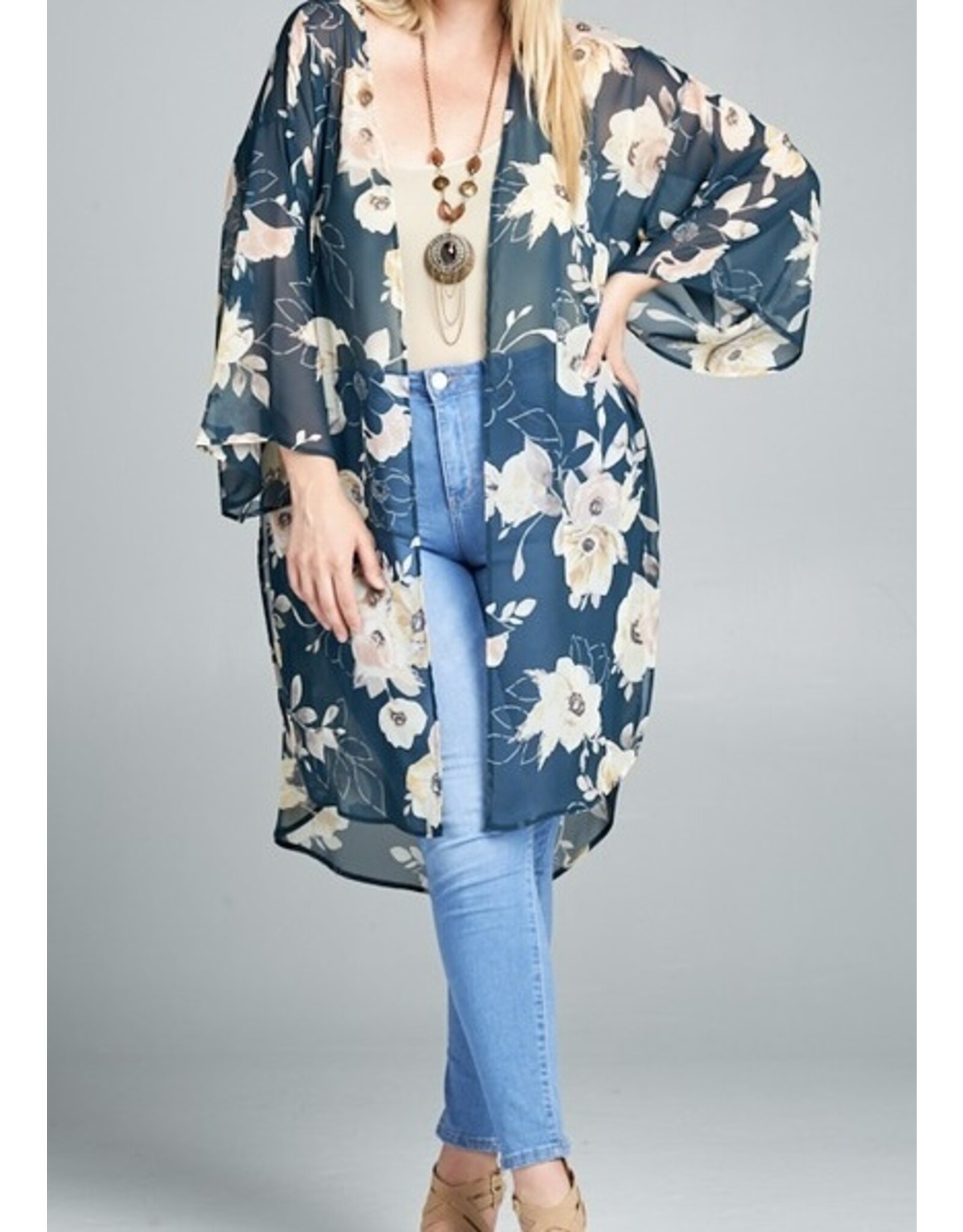Floral print kimono