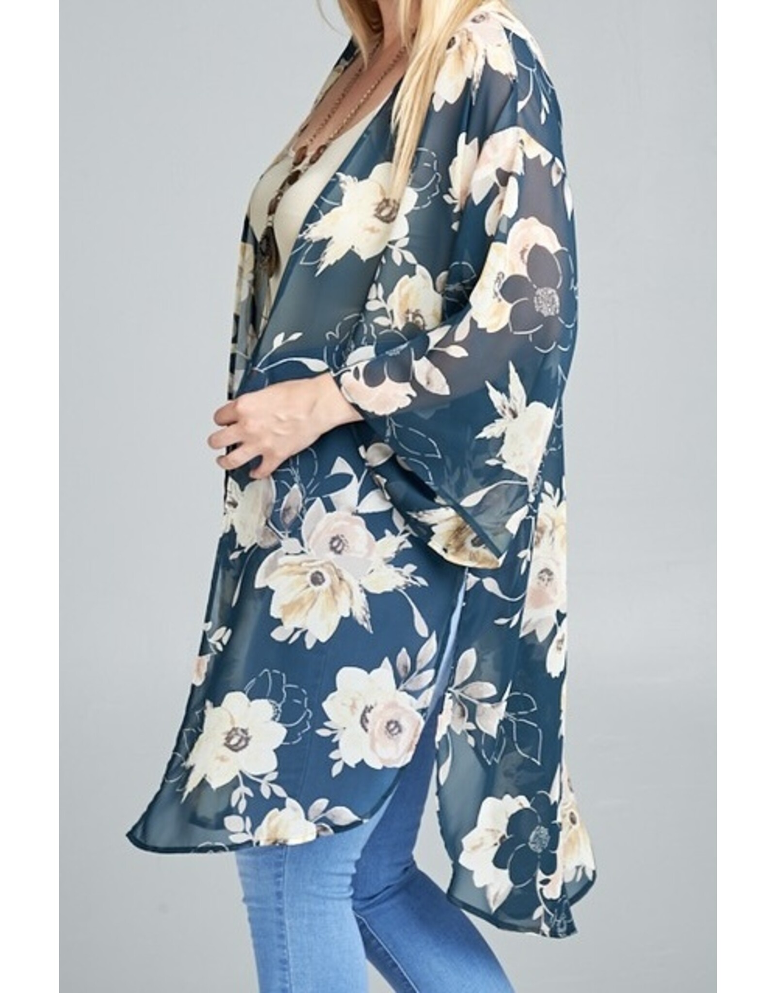 Floral print kimono