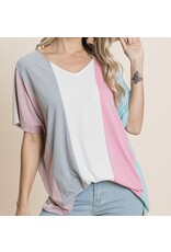 Striped color-block v neck top