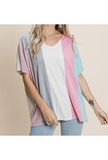 Striped color-block v neck top