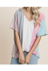 Striped color-block v neck top