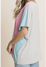 Striped color-block v neck top