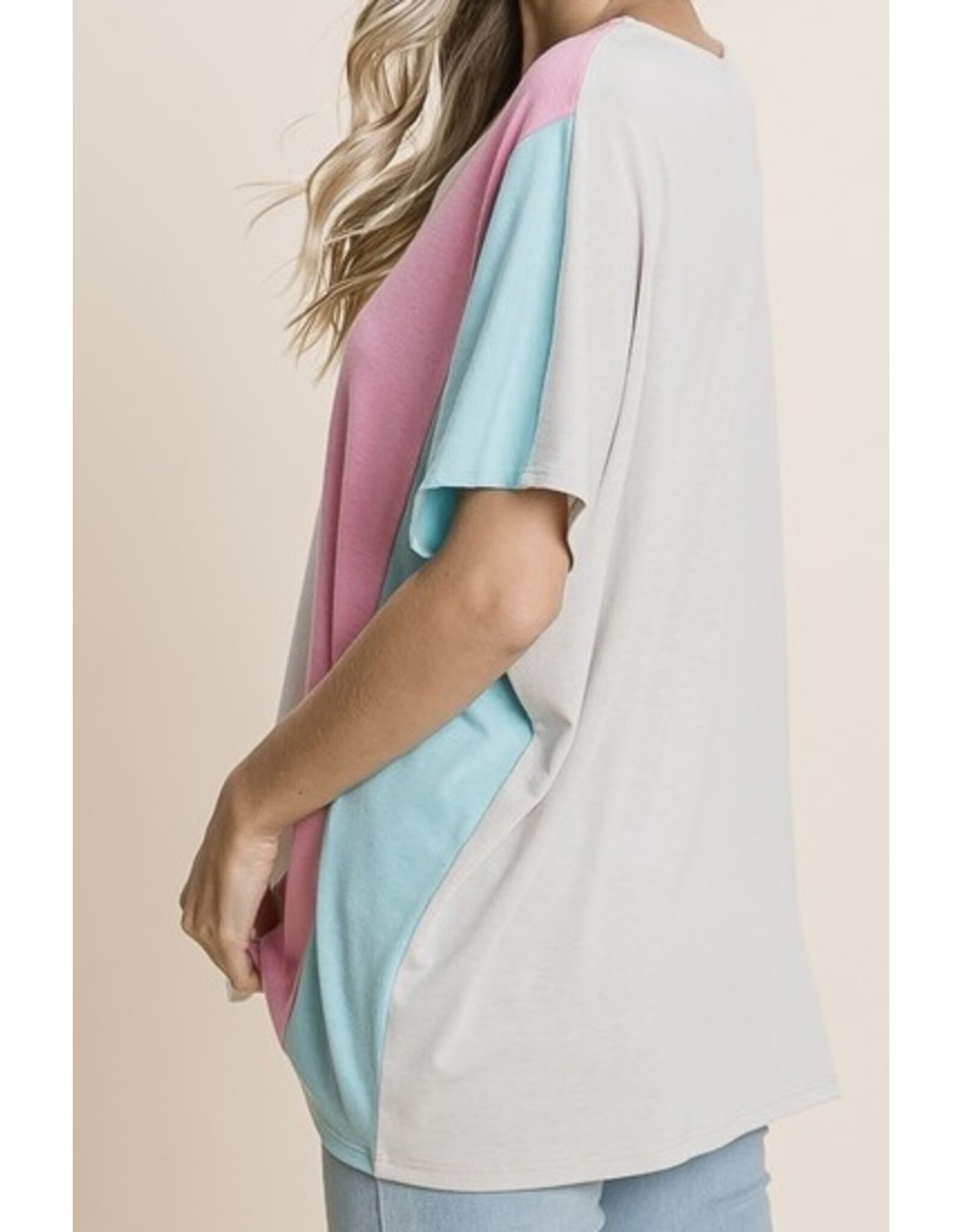 Striped color-block v neck top