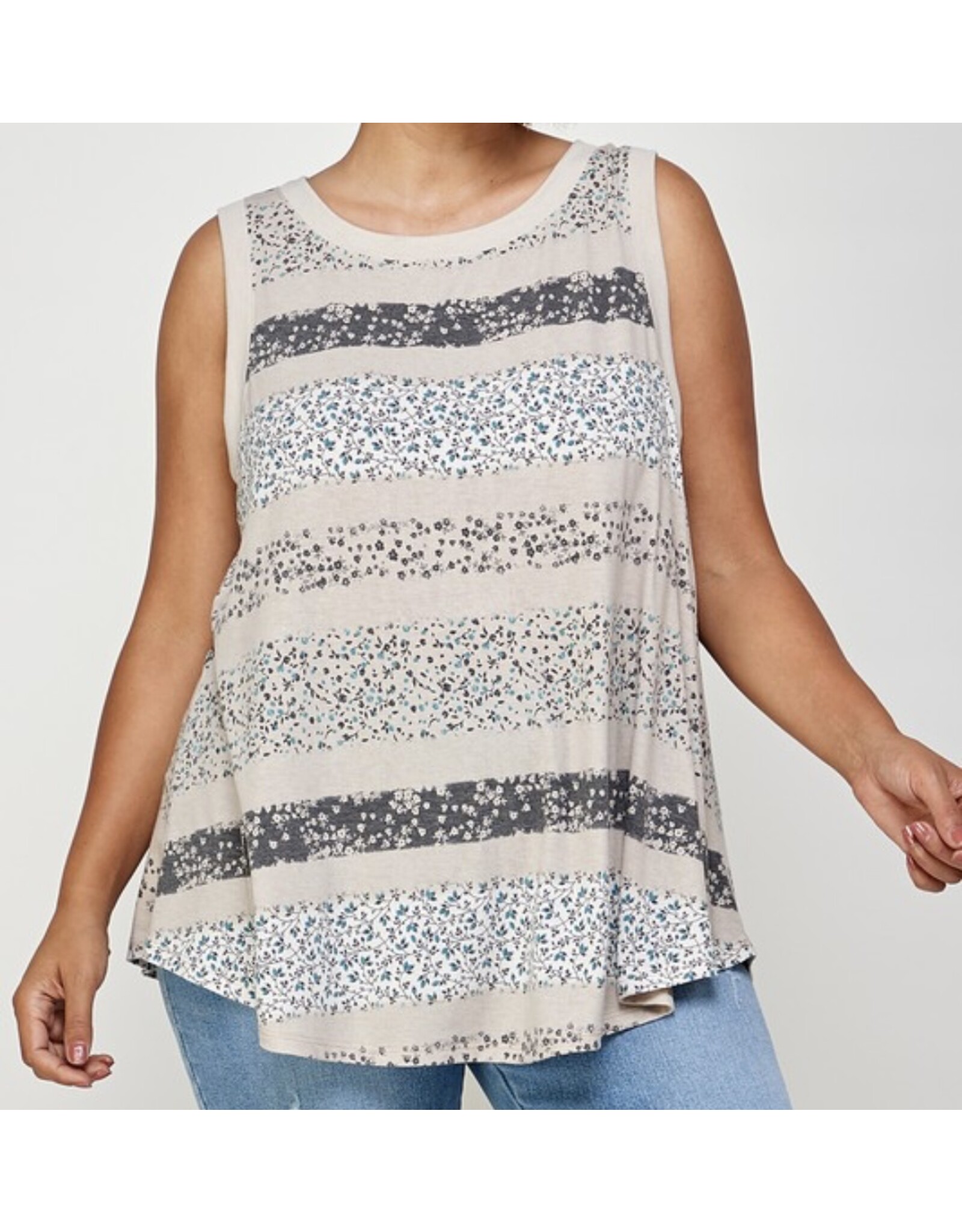 Floral Taupe Colorblock Tank