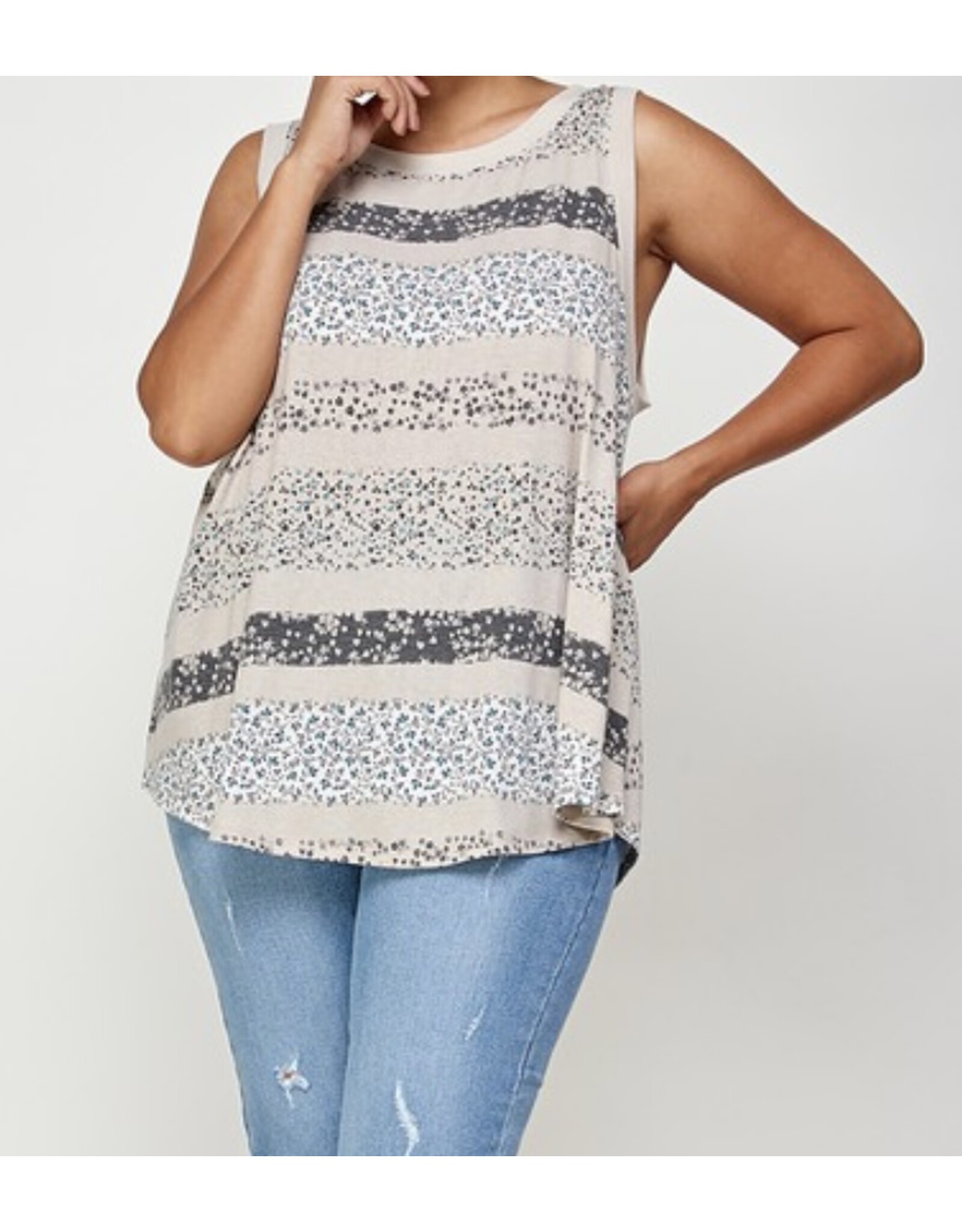 Floral Taupe Colorblock Tank