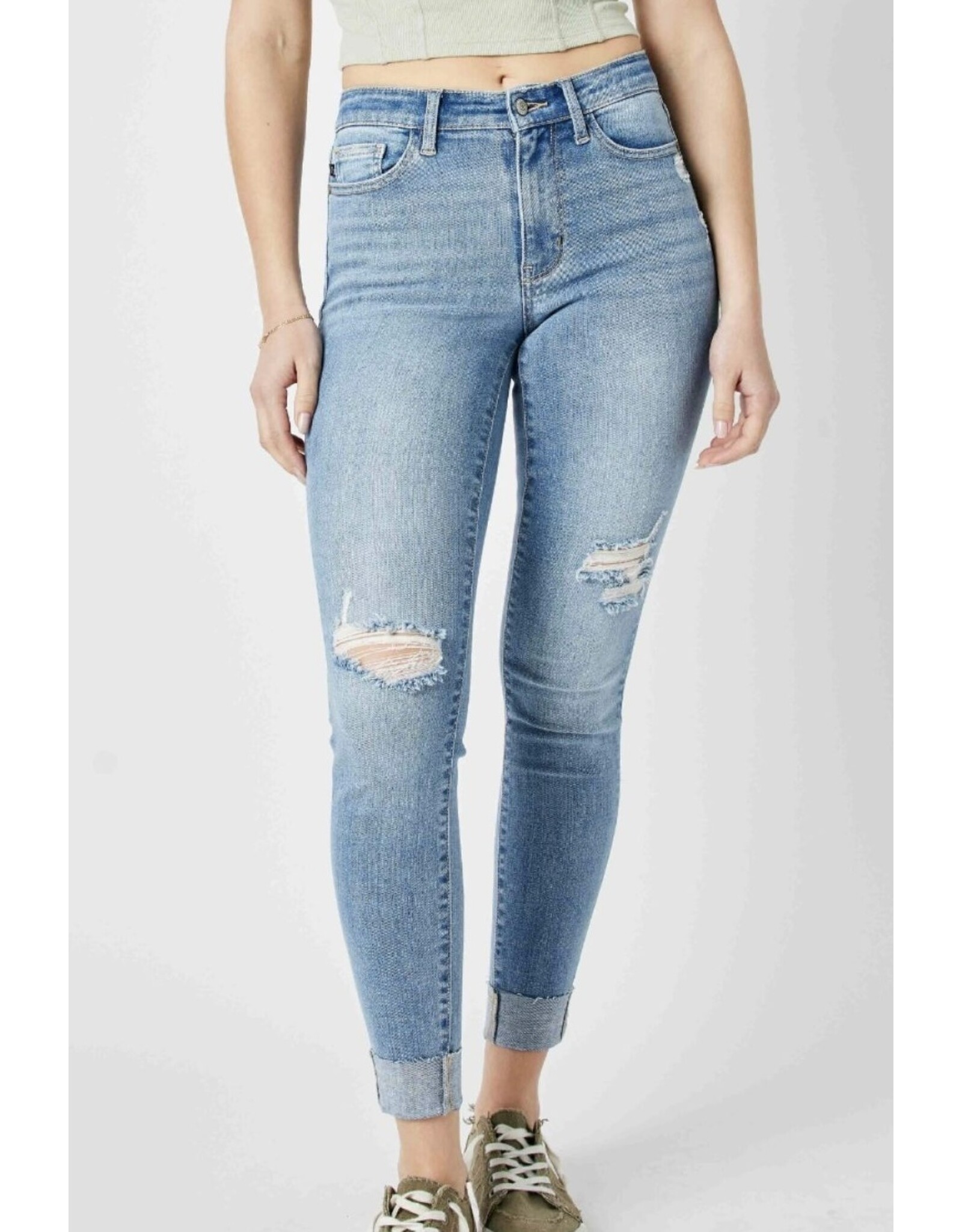 Judy Blue Judy Blue Mid Rise Destroy & Cuff Skinny