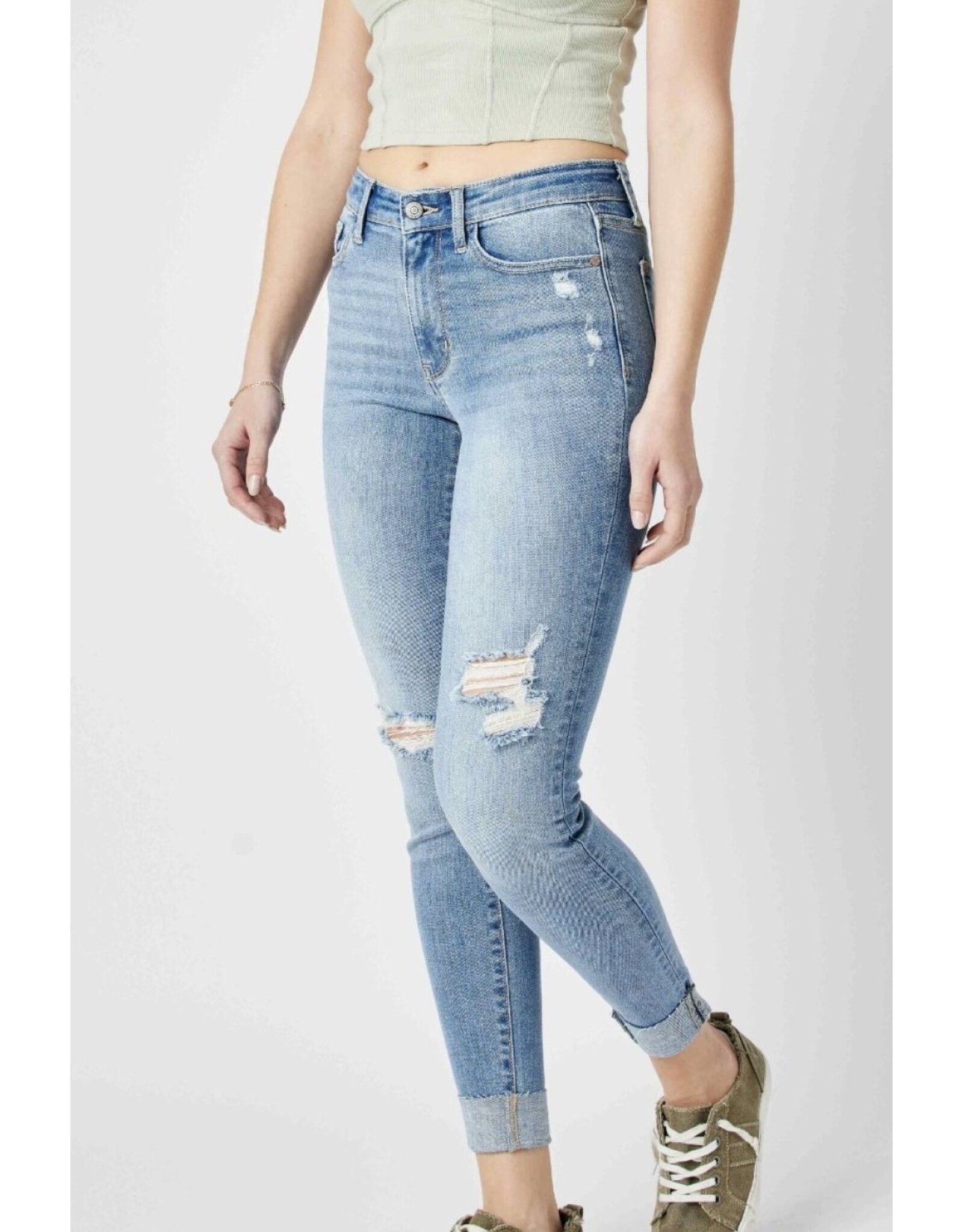 Judy Blue Judy Blue Mid Rise Destroy & Cuff Skinny