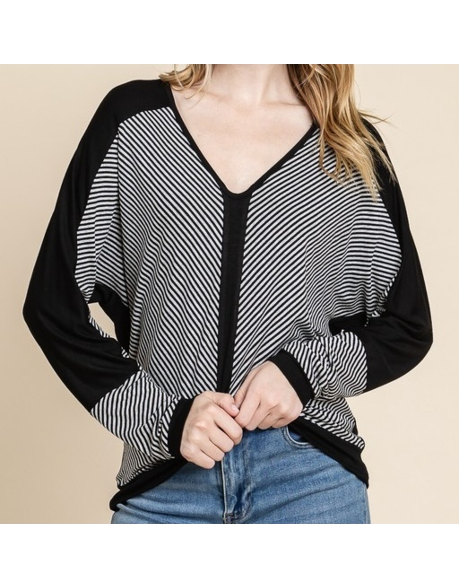 Black & Gray Stripe Dolman Top