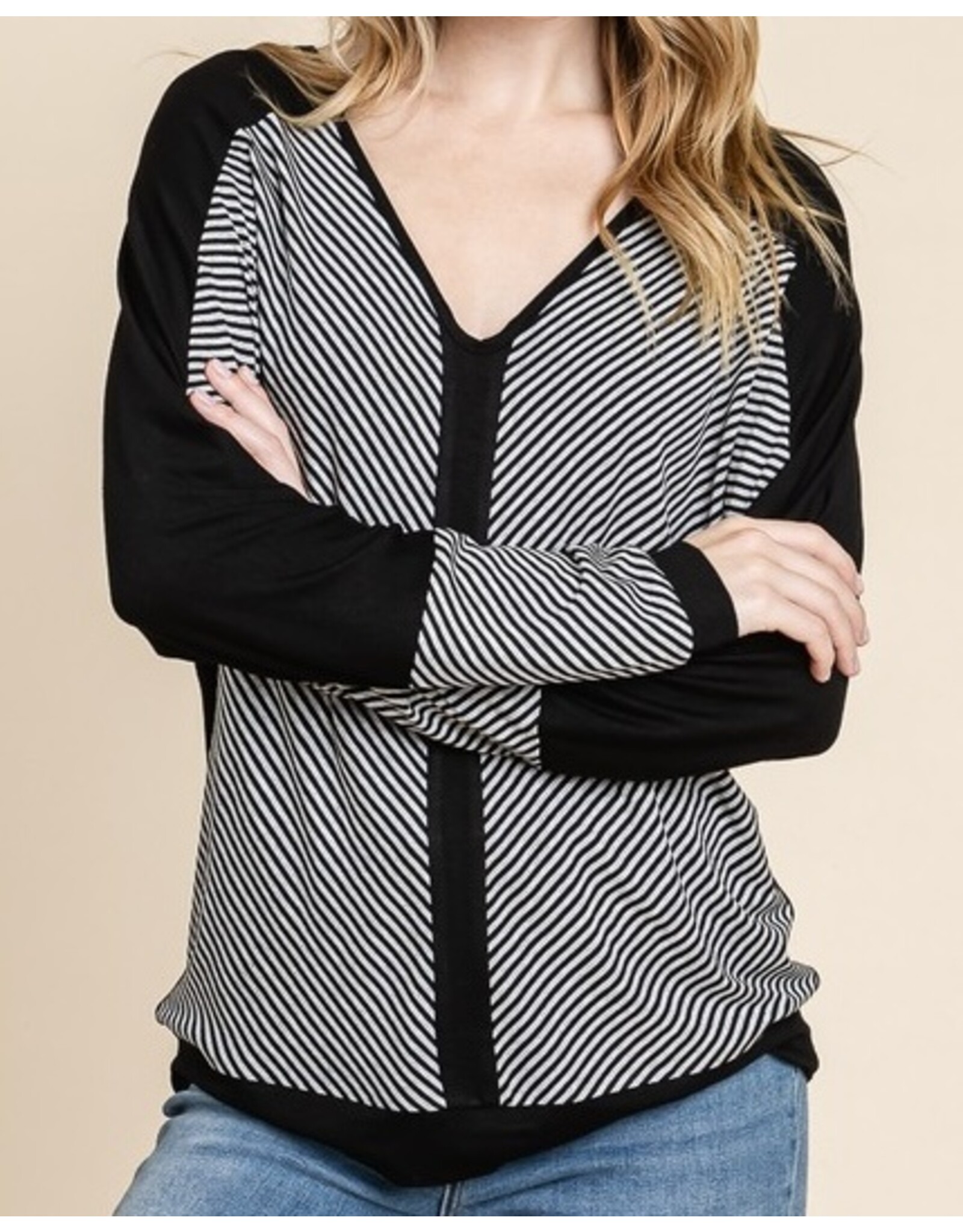 Black & Gray Stripe Dolman Top
