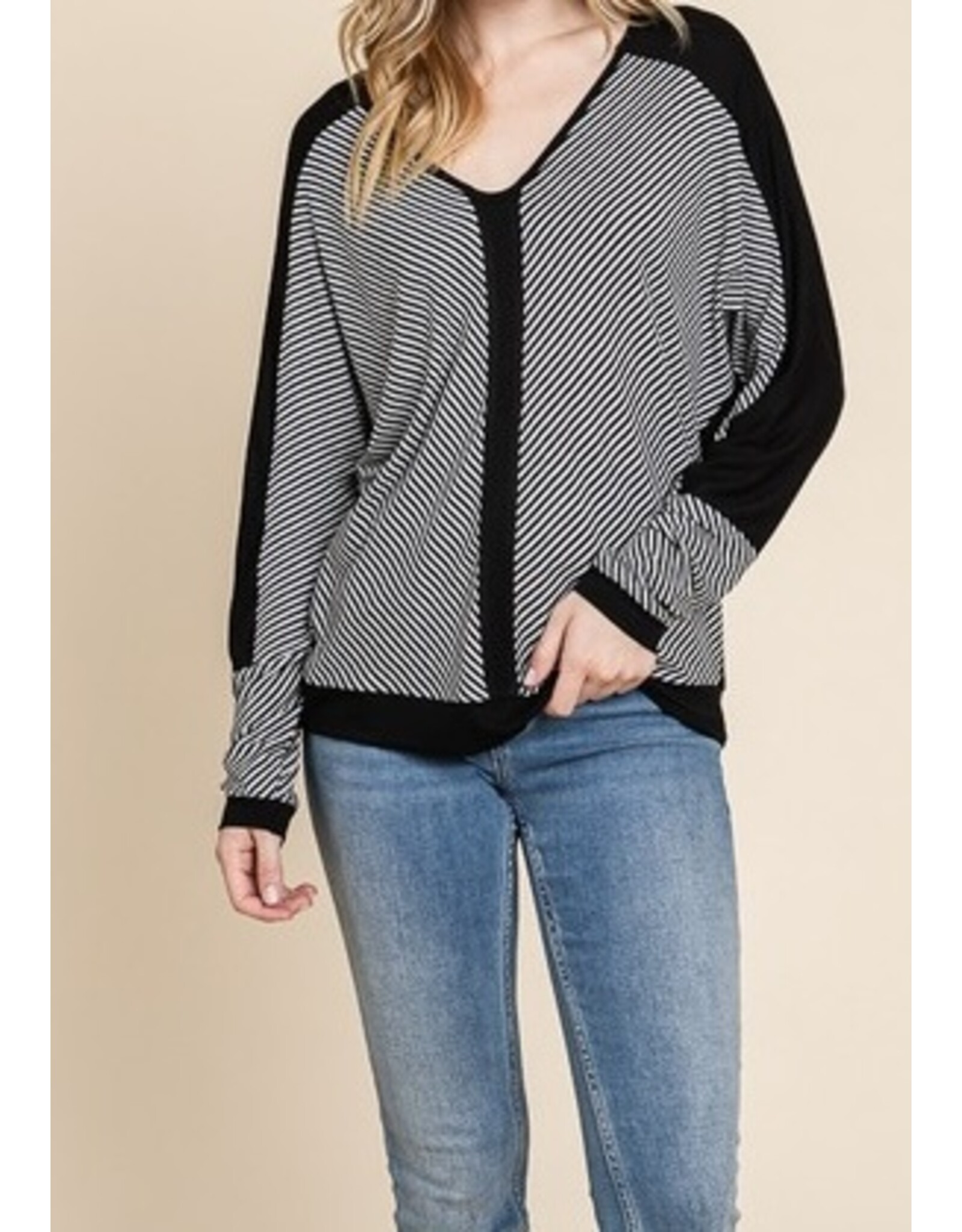 Black & Gray Stripe Dolman Top