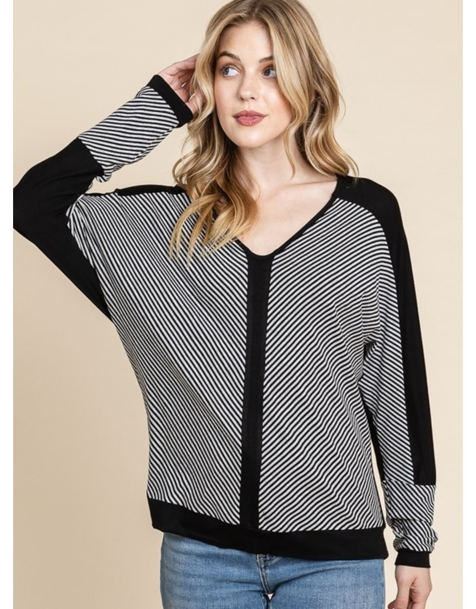 Black & Gray Stripe Dolman Top