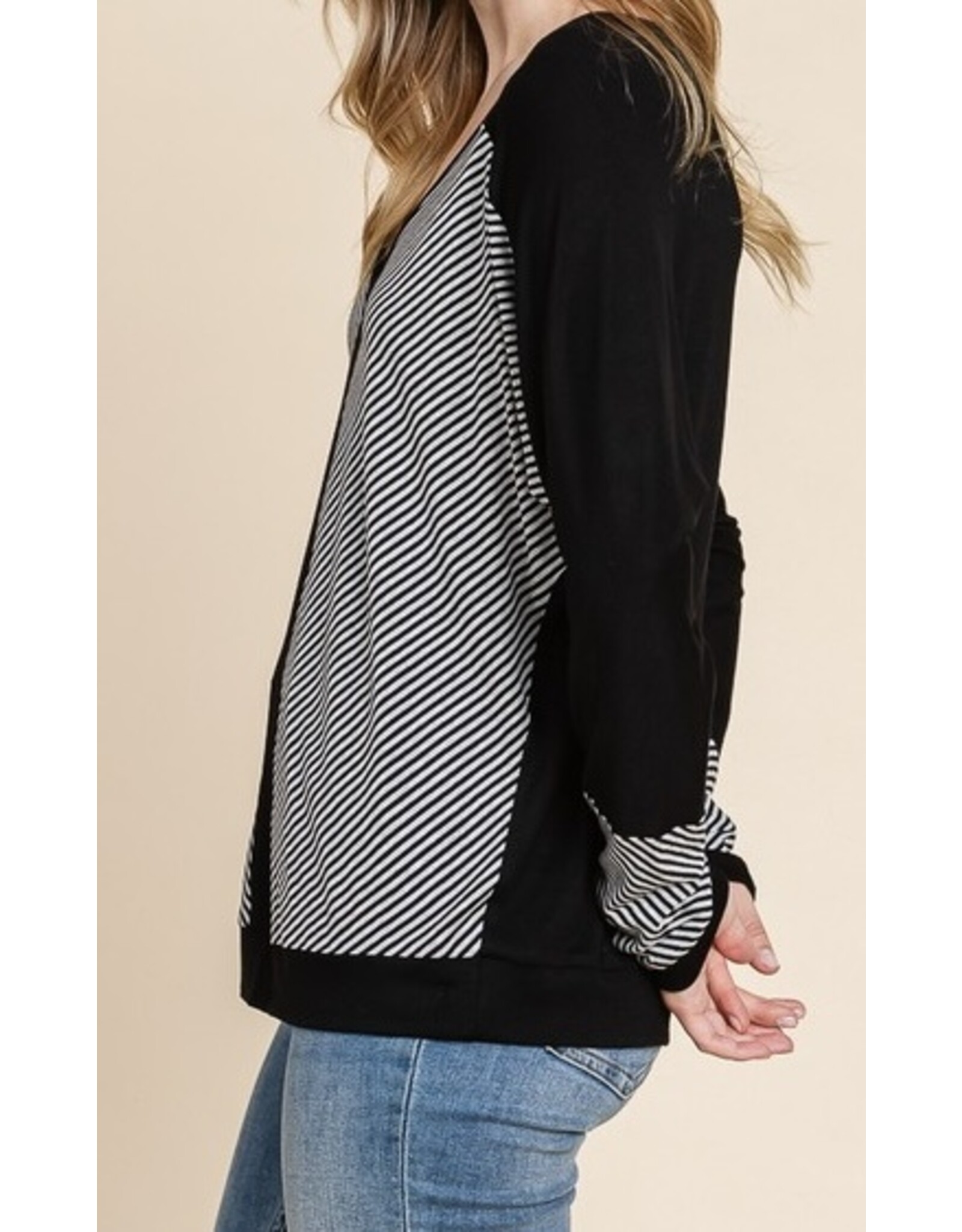 Black & Gray Stripe Dolman Top