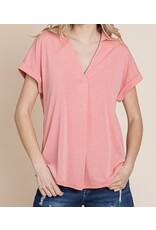 Coral top with back button detail