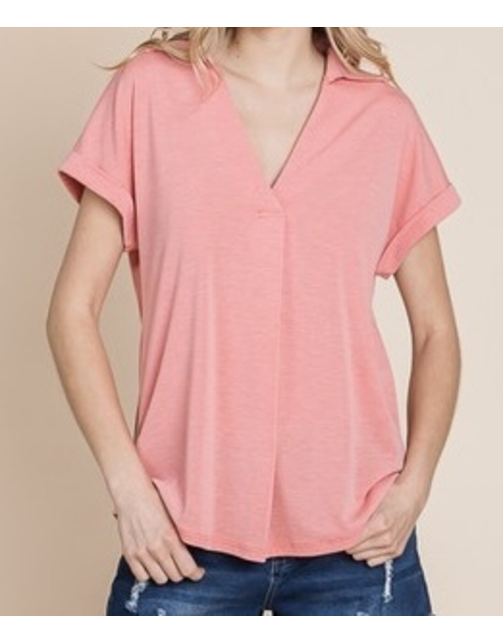 Coral top with back button detail