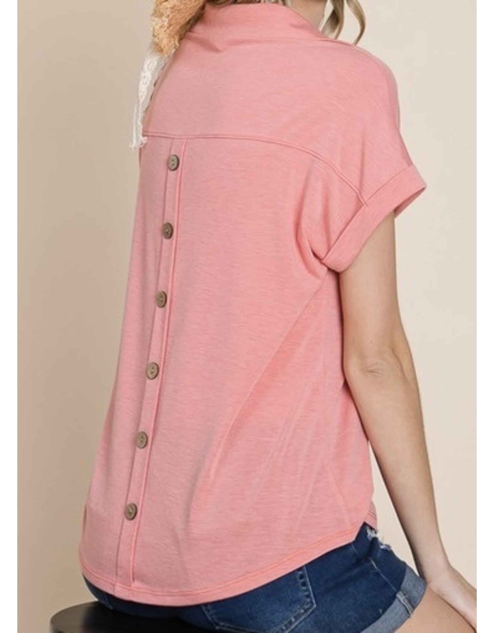 Coral top with back button detail